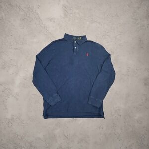 Polo Ralph Lauren Long Sleeve Polo Shirt Mens Large Navy Blue Classic Fit Cotton